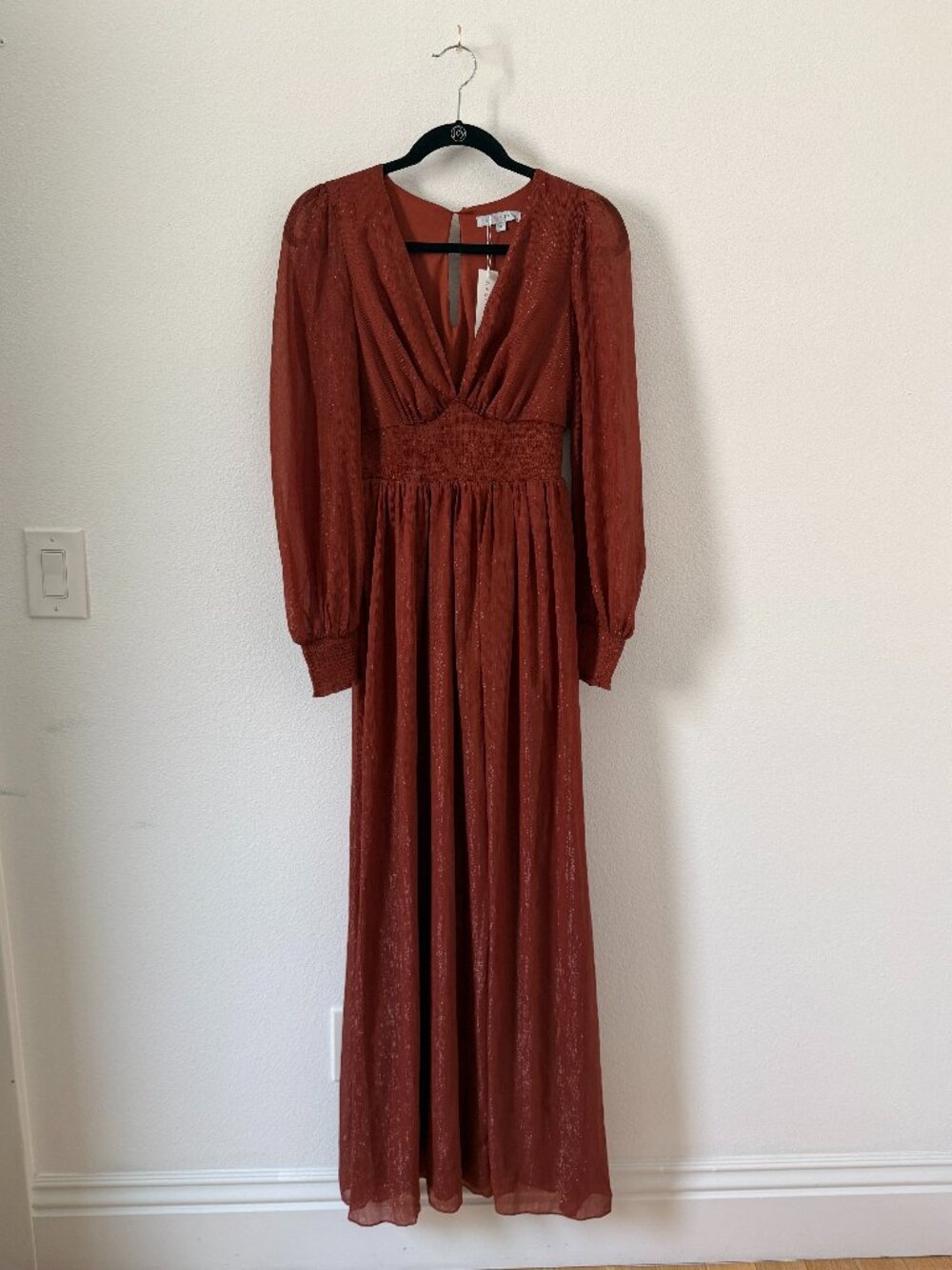Baltic Born Juliette Maxi Dress NWT Copper Shimmer Long Sleeve Size Small